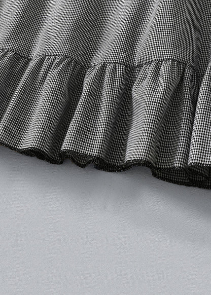 French Plaid Ruffled Pockets Cotton Dress Spring