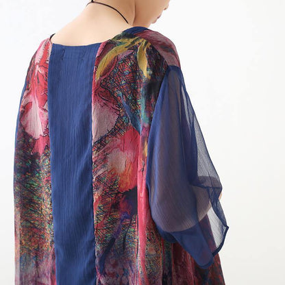 French Print Batwing Sleeve Long Cardigan - SooLinen