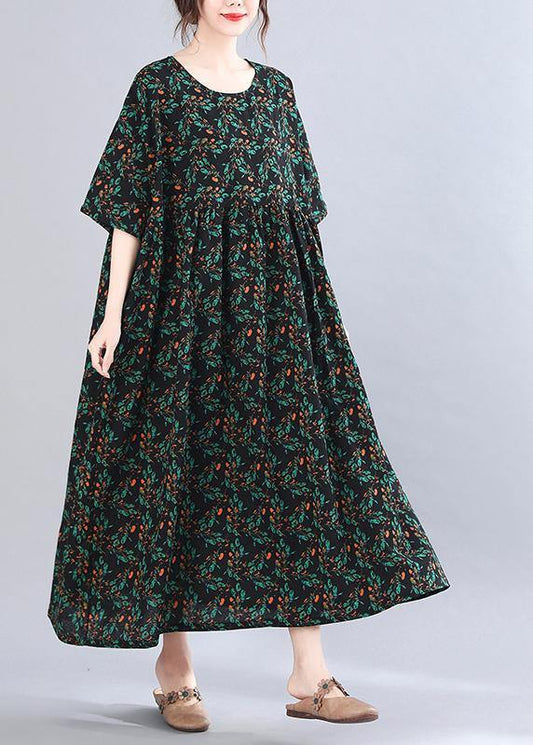 French Print Batwing Sleeve Oversize Summer Cotton Dress - SooLinen