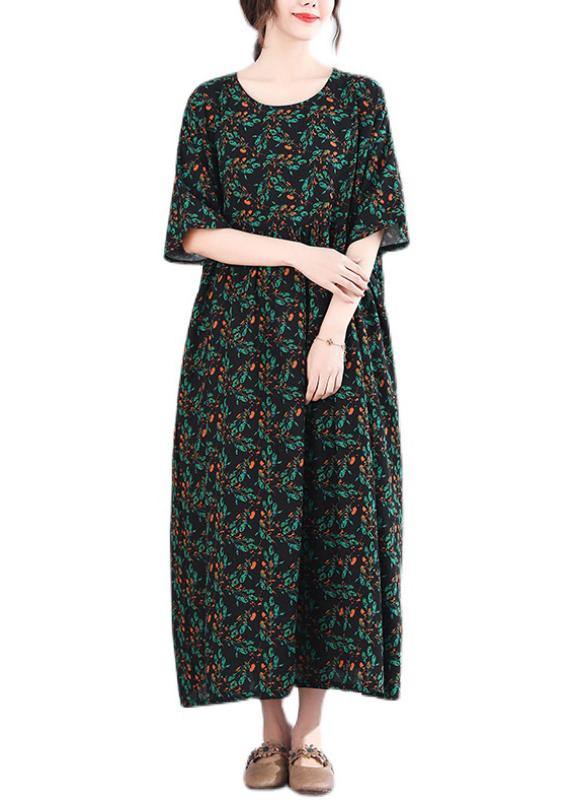 French Print Batwing Sleeve Oversize Summer Cotton Dress - SooLinen