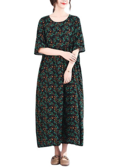 French Print Batwing Sleeve Oversize Summer Cotton Dress - SooLinen