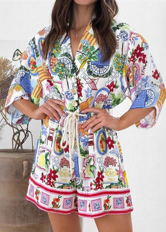 French Print Wrinkled Vacation Mid Dresses Half Sleeve