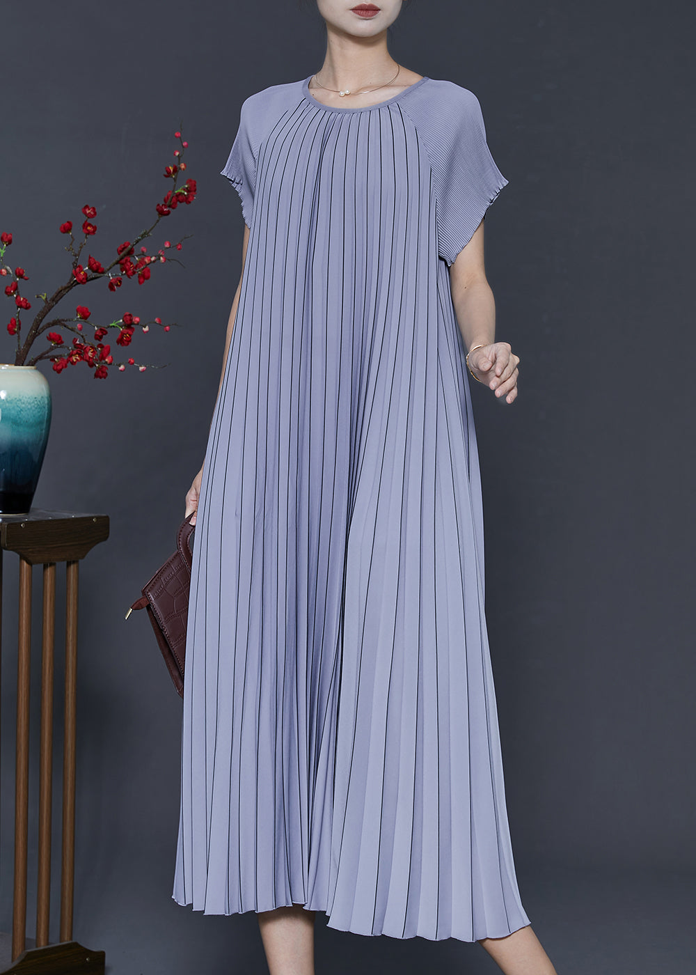 French Purple Oversized Spandex Pleated Dress Summer