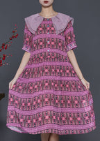 French Purple Peter Pan Collar Print Chiffon Dress Summer
