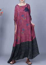 Load image into Gallery viewer, French Purple Red Print Pockets Patchwork Cotton Long Dresses Spring