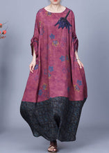Load image into Gallery viewer, French Purple Red Print Pockets Patchwork Cotton Long Dresses Spring