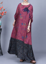 Load image into Gallery viewer, French Purple Red Print Pockets Patchwork Cotton Long Dresses Spring