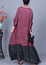 Load image into Gallery viewer, French Purple Red Print Pockets Patchwork Cotton Long Dresses Spring