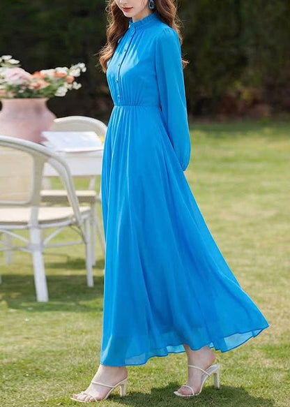 French Purple Ruffled Patchwork Chiffon Dress Long Sleeve
