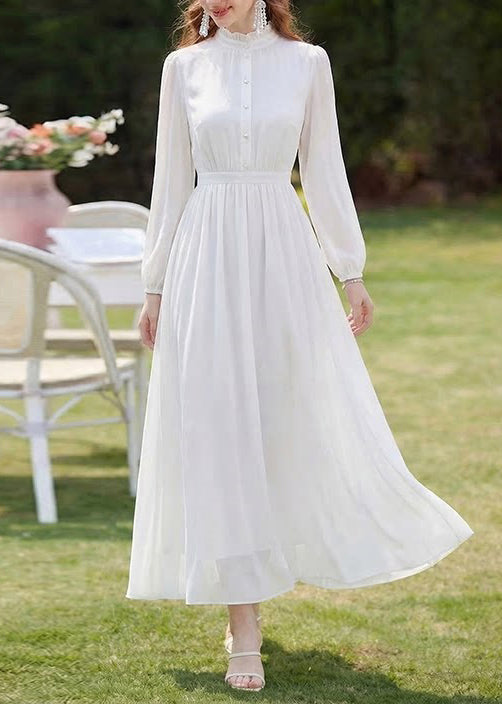 French Purple Ruffled Patchwork Chiffon Dress Long Sleeve