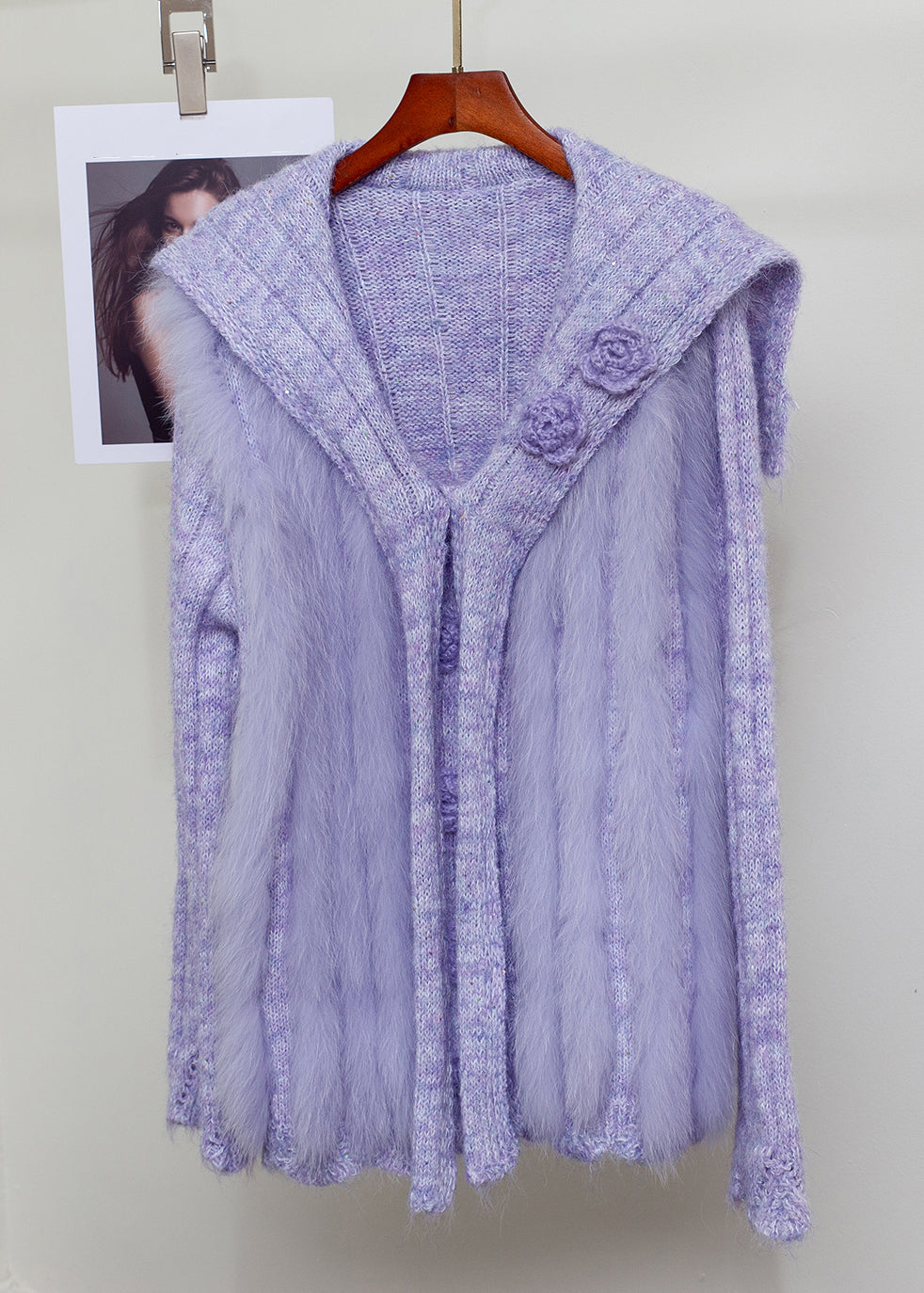 French Purple Sailor Collar Fox Fur Patchwork Knit Sweaters Winter