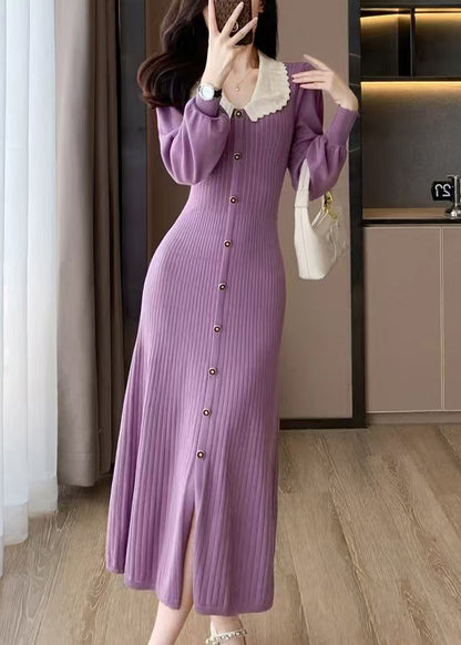 French Purple Slim Fit Knitted Dress Winter