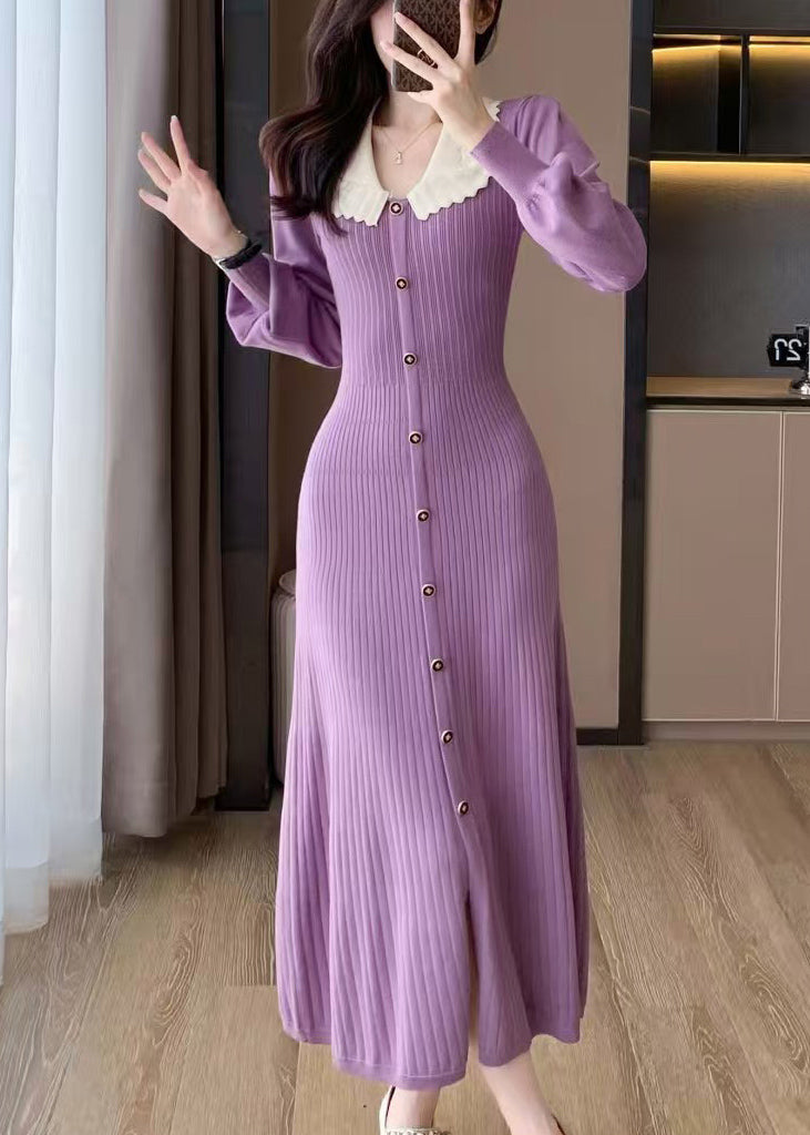 French Purple Slim Fit Knitted Dress Winter