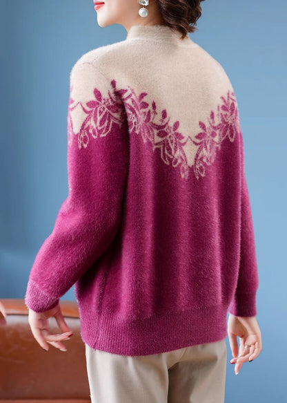 French Purple Stand Collar Warm Fleece Thick Mink Hair Knit Sweaters Winter