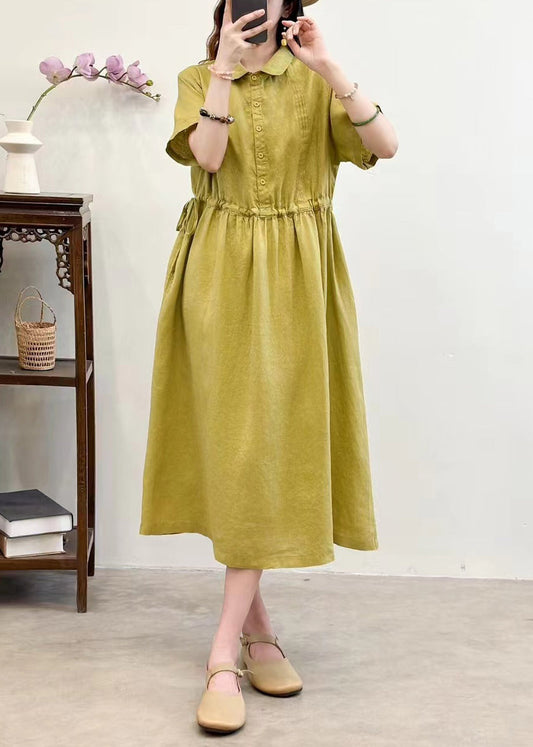 French Purple Tie Waist Button Linen Long Dresses Summer