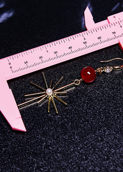 French Red Crystal Fireworks Shape Drop Earrings