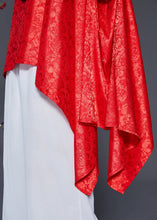 Load image into Gallery viewer, French Red Embroidered Asymmetrical Design Silk Tops Smock Summer