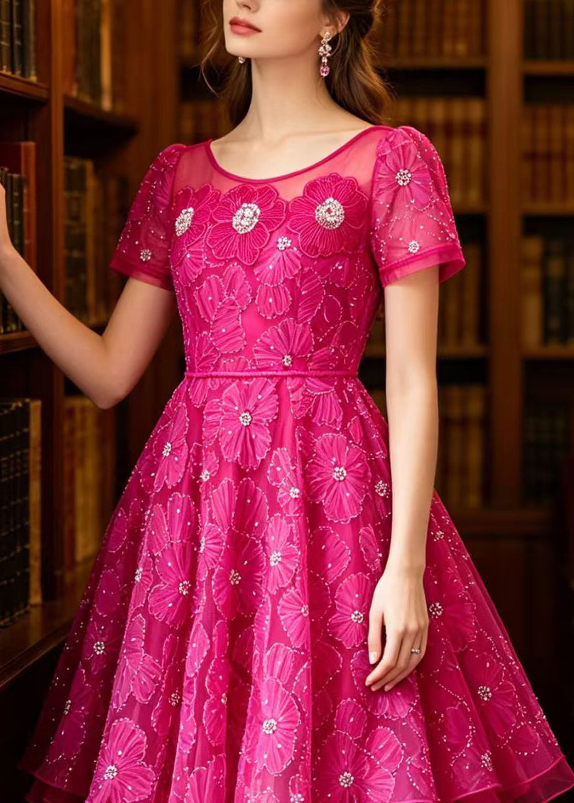 French Rose Embroidered Floral Tulle Party Dresses Summer