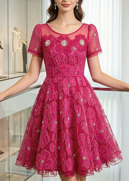 French Rose Embroidered Floral Tulle Party Dresses Summer