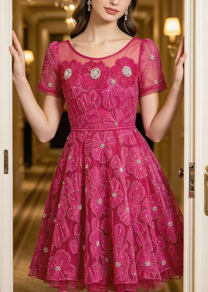 French Rose Embroidered Floral Tulle Party Dresses Summer