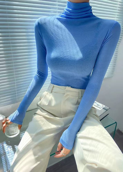 French Rose Hign Neck Slim Fit Woolen Knit Pullover Spring