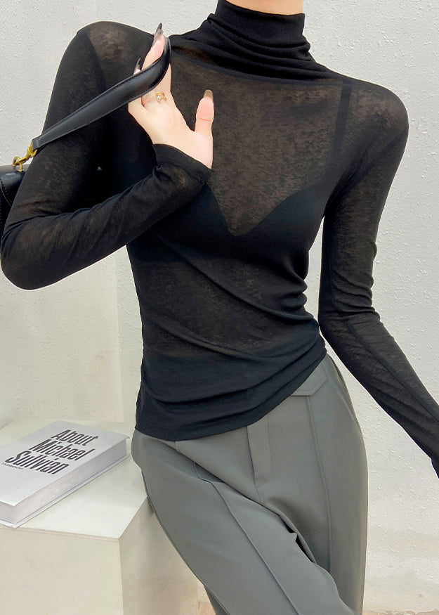 French Rose Hign Neck Slim Fit Woolen Knit Pullover Spring