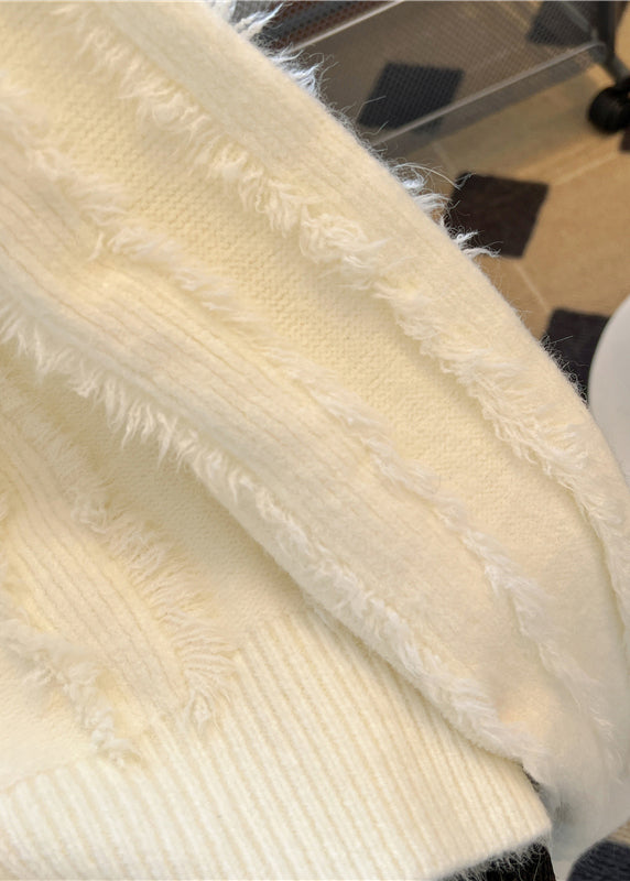 French Rose O Neck Tassel Patchwork Knit Sweaters Spring