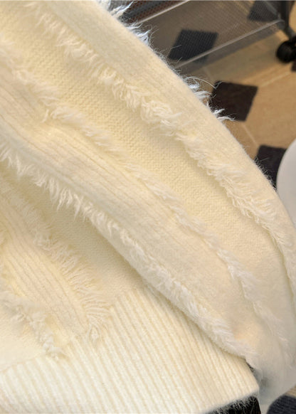 French Rose O Neck Tassel Patchwork Knit Sweaters Spring