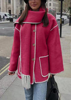 French Rose Pockets Patchwork Woolen Coat Fall