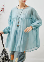 Load image into Gallery viewer, French Sky Blue Oversized Bow Cotton Blouse Top Summer