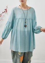 Load image into Gallery viewer, French Sky Blue Oversized Bow Cotton Blouse Top Summer