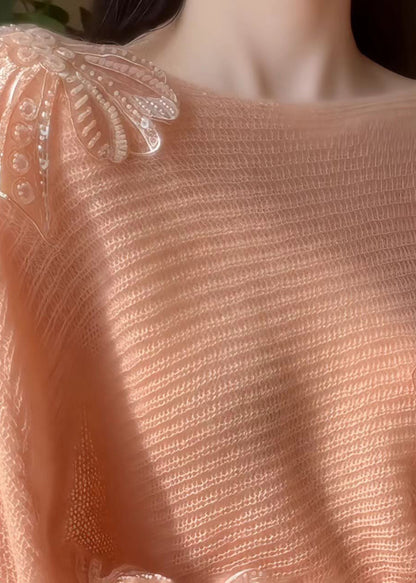 French Slash Neck Bow Sequins Knit Sweater Fall