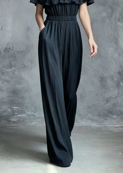 French Slash Neck Ruffled Patchwork Cotton Jumpsuit Summer