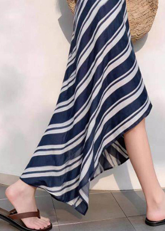French Striped Patchwork High Waist A Line Skirt Summer