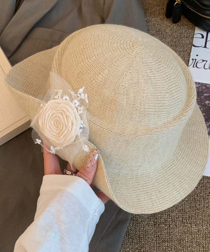 French Style Black Floral Knit Cloche Hat