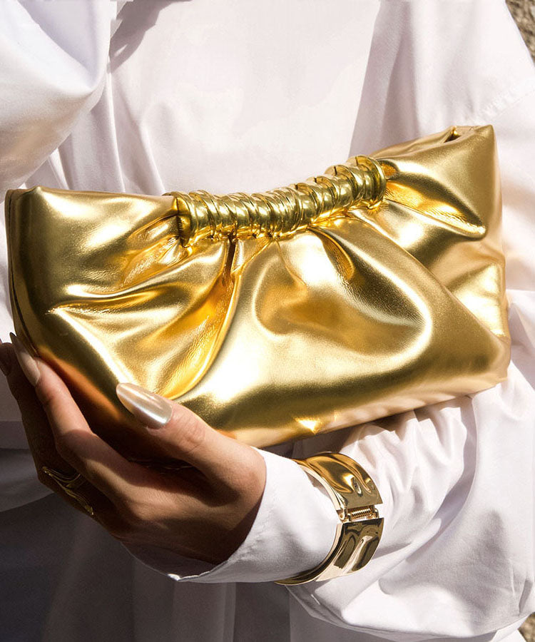 French Style Gold Light Luxury Versatile Faux Leather Pleated Evening Bag