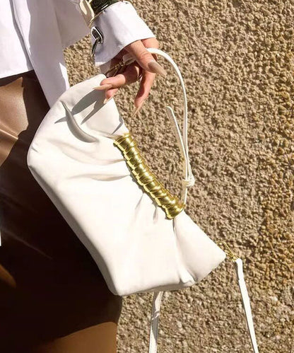 French Style Gold Light Luxury Versatile Faux Leather Pleated Evening Bag