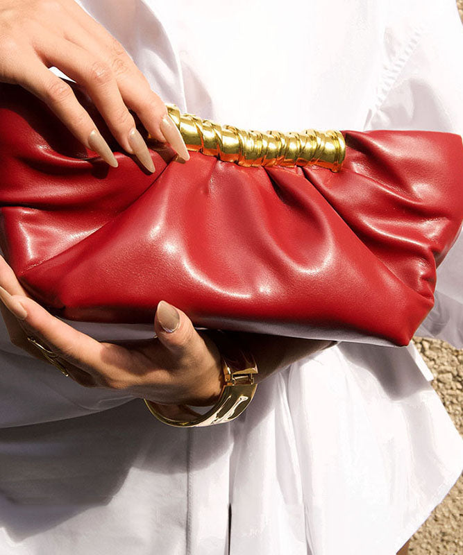 French Style Gold Light Luxury Versatile Faux Leather Pleated Evening Bag