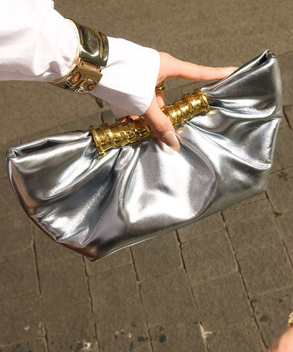 French Style Gold Light Luxury Versatile Faux Leather Pleated Evening Bag
