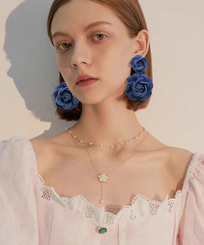French Style Unique Denim Flower Stud Earrings