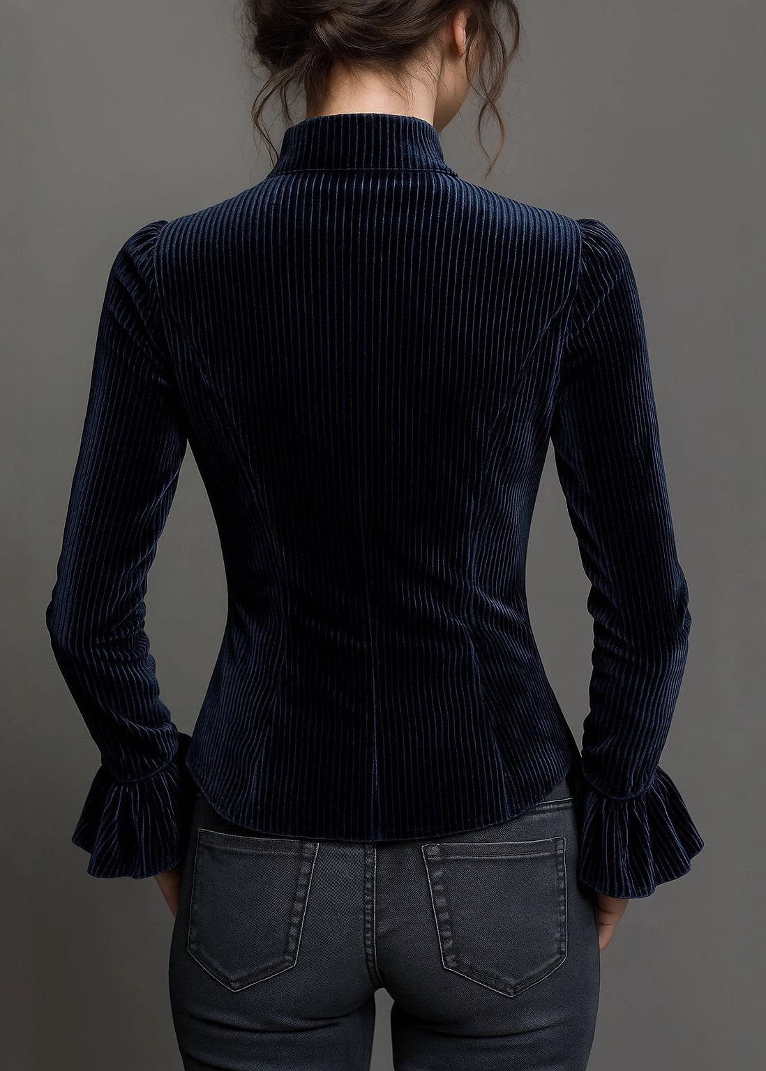 French Stylish Blue Lace Patchwork Shirts Top Fall