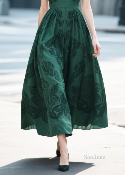 French Tea Green Print Cotton Vestidos Dresses Summer