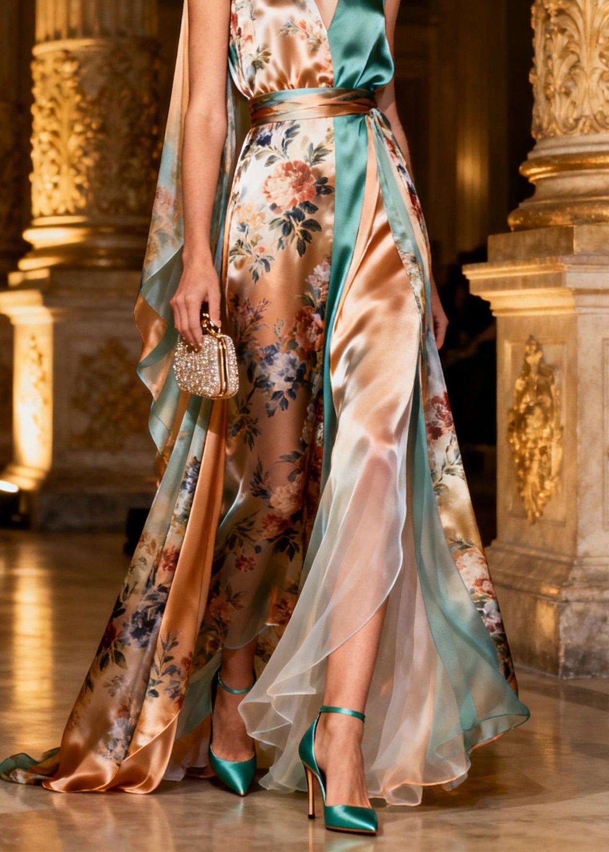 French Tulle Patchwork Tunic Silk Maxi Spaghetti Strap Dresses Summer