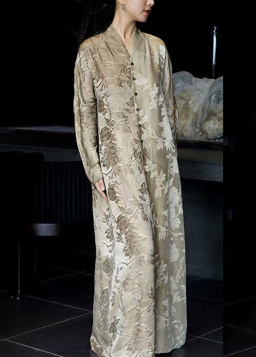 French V Neck Print Button Silk Shirts Dresses Fall