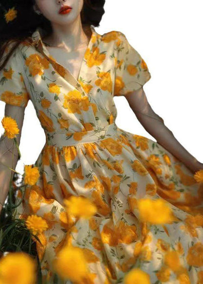 French V Neck Print Patchwork Cotton Shirts Dresses Summer
