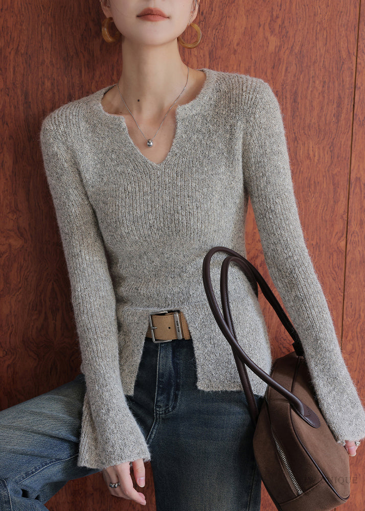 French V Neck Slim Fit Knitted Tops Spring