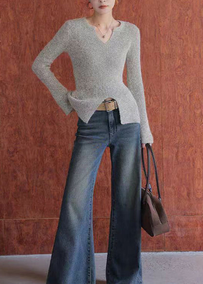 French V Neck Slim Fit Knitted Tops Spring