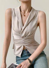 Load image into Gallery viewer, French Versatile Champagne Wrinkled Slim Fit Top Sleeveless