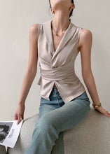 Load image into Gallery viewer, French Versatile Champagne Wrinkled Slim Fit Top Sleeveless