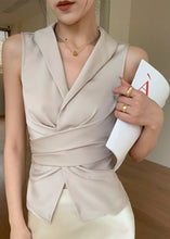 Load image into Gallery viewer, French Versatile Champagne Wrinkled Slim Fit Top Sleeveless